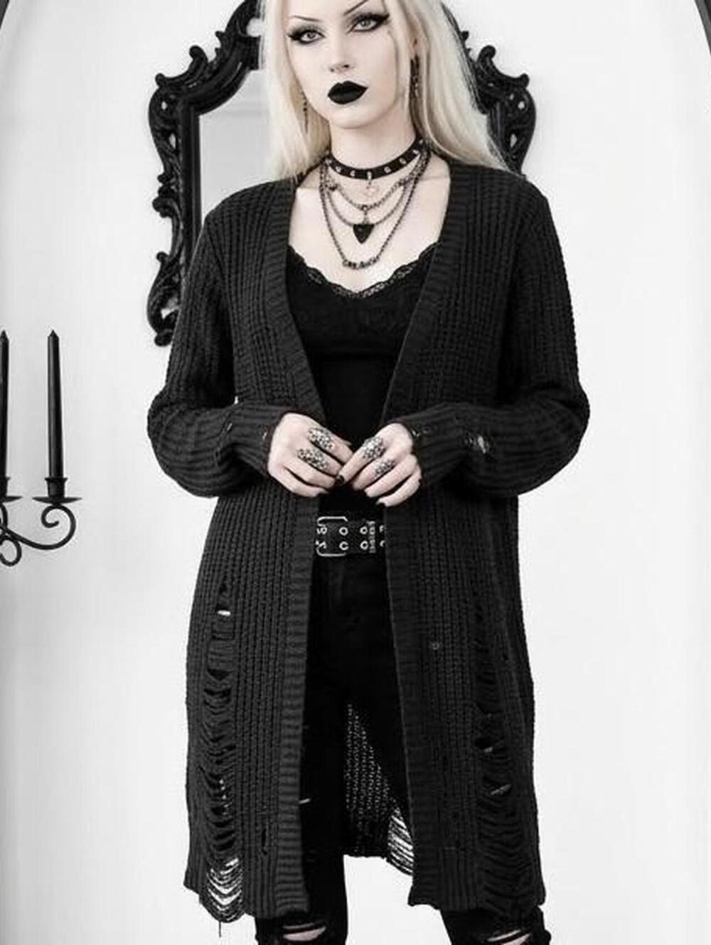 Torrid Black Distressed Knit Cardigan Grunge Goth Duster